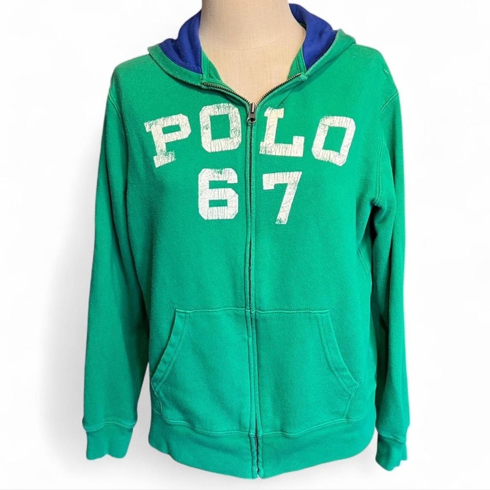 SALE thru 5/25❣️Unisex Polo by Ralph Lauren “67” Green and Blue Zip-Up Hoodie